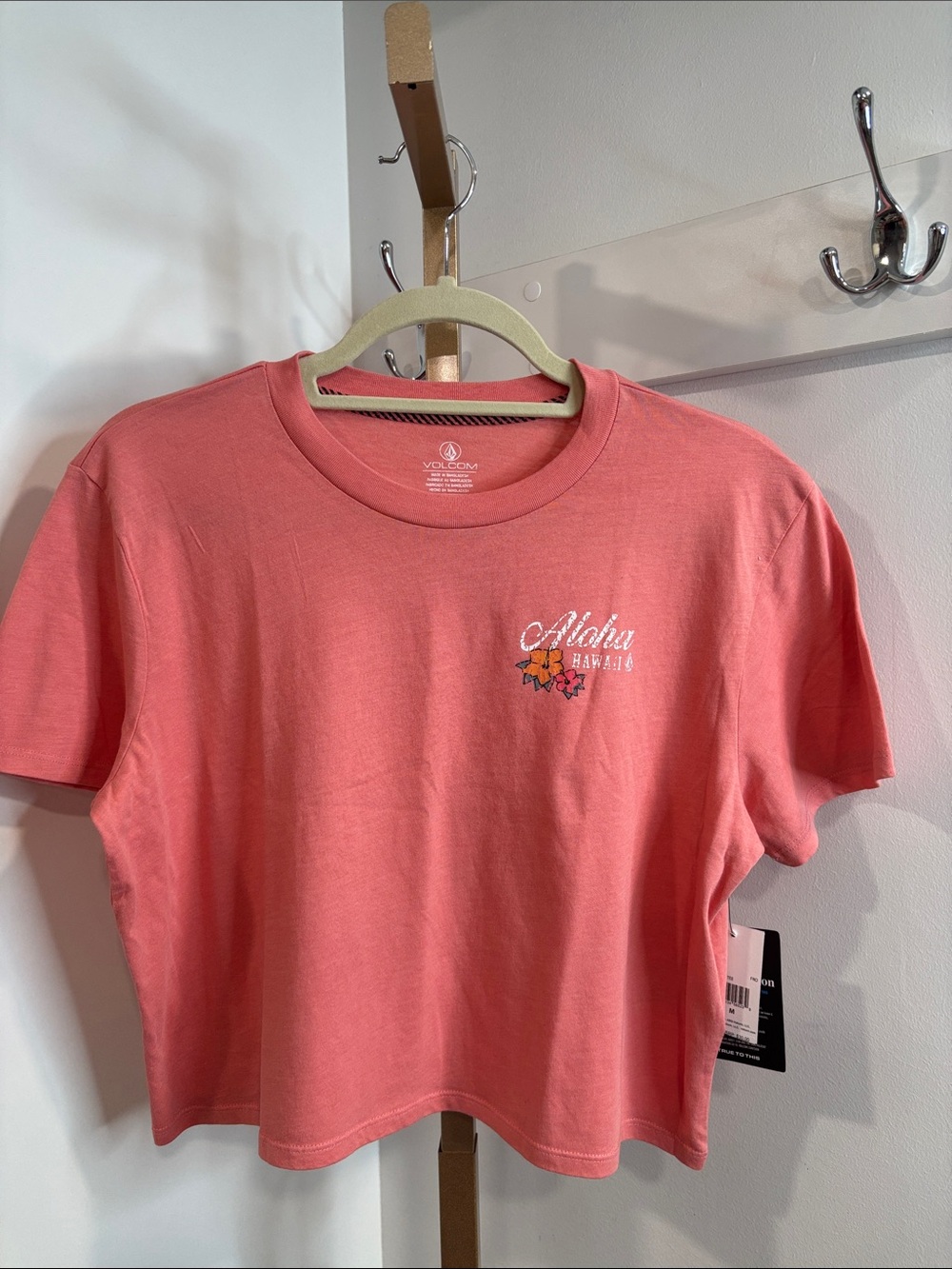 Volcom Coral Pink Cropped Aloha Tee